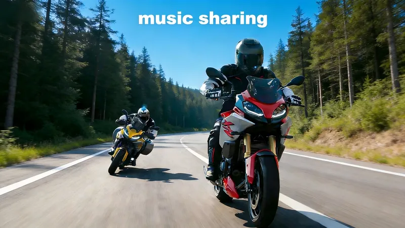 Motorcycle intercom music sharing between riders